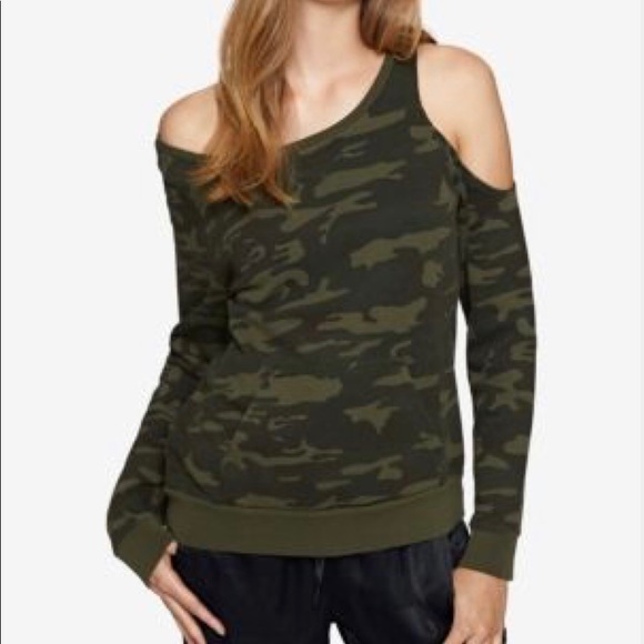 Sanctuary Tops - Sanctuary Cold Shoulder Camo Sweatshirt